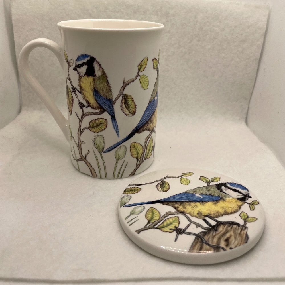 Covered Tea Mug by Kent Pottery | Blue Tit English Garden Cottage Cup